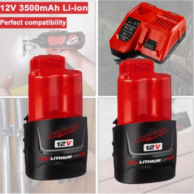POUR MILWAUKEE 2X 12V pour batterie Milwaukee XC 3.5Ah M12 48-11-2402 48-11-2412 48-11-2440 M12
