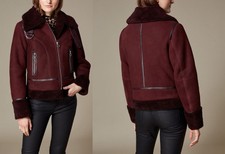 Karen Millen Sheepskin Shearling Wool Burgundy Red Biker Pilot Jacket Uk 10 £899