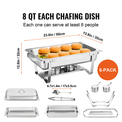 シェフィールド　錫製テーブルウェア5点セット　3408g 東Y8-0428☆2F 6 Pack 8QT Stainless Steel Chafer Chafing Dish Sets Catering