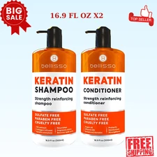 Keratin Shampoo & Conditioner Set, Thickening Treatment, Anti Frizz, 16.9 oz X2
