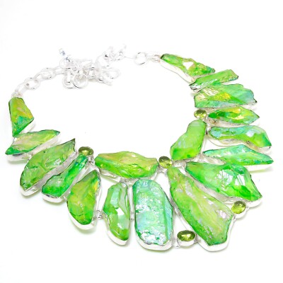 Sun Shine Druzy Peridot Gemstone Handmade Necklace Jewelry Necklace Size 18 Inch