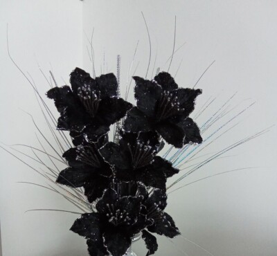 Neuer Stil schwarzer Bündel von 6 Kunstblumen mit Splitterblüte für Vase