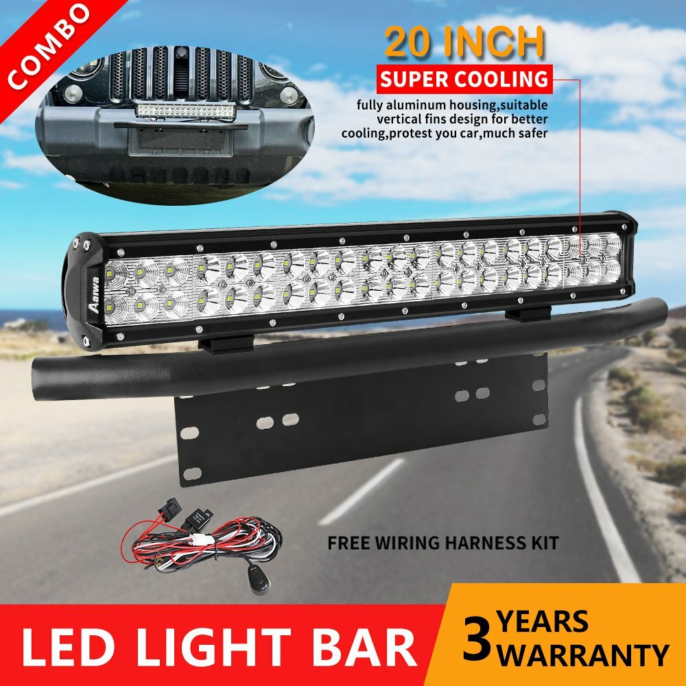 20inch LED Work Light Bar Flood Spot 23'' License Plate Mount Bracket  Wire