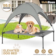55" Elevated Cooling Dog Cot Bed Portable Mesh Camping Pet Bed w/Removable Shade