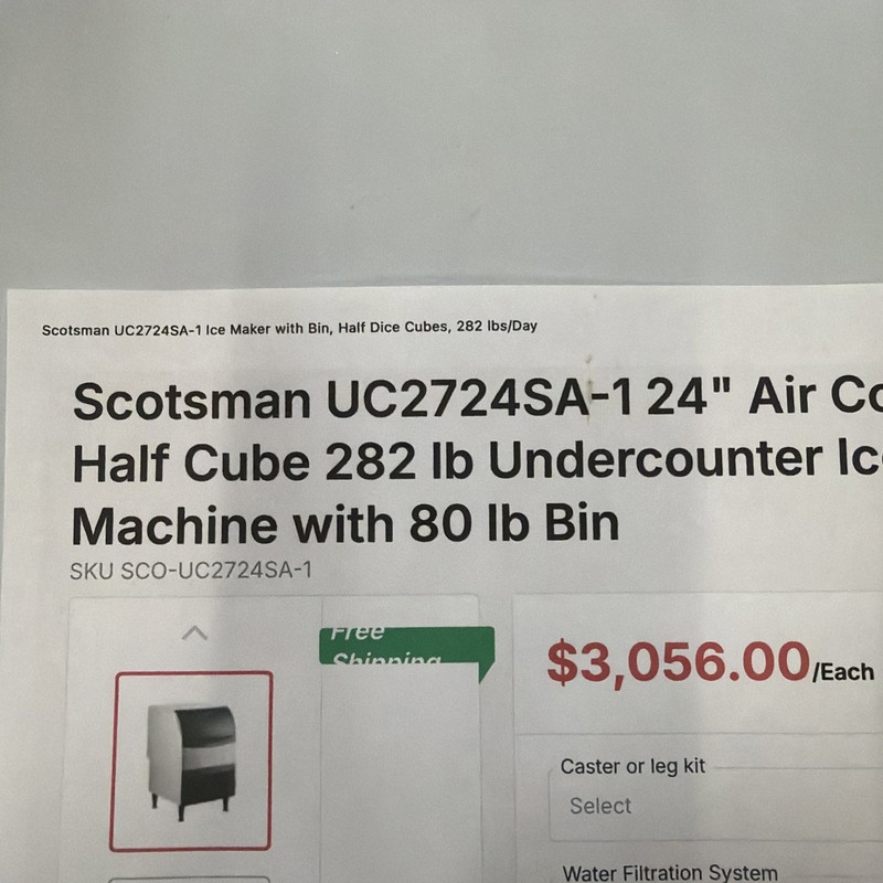 Scotsman UC2724SA-1 24" Air Cooled Half Cube 282 lb Undercounter Ice Machine ...