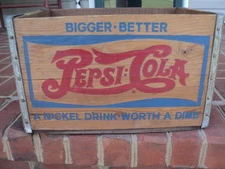 Vintage Wooden Pepsi-Cola Crate Bigger Better Nickel Drink Advertising Box-1940