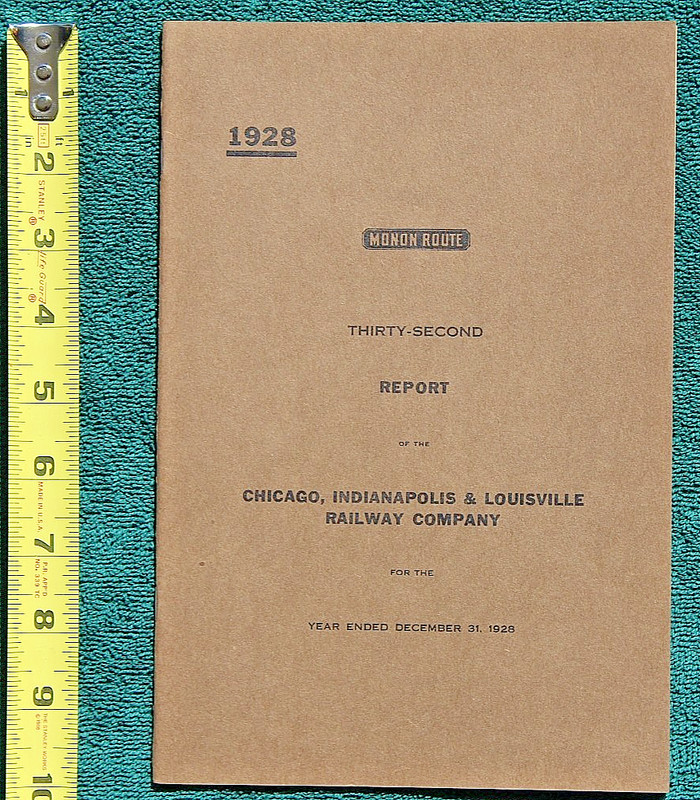 1928 Monon Railroad Chicago Indianapolis & Louisville Kentucky Railway Indiana