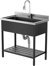 Large Capacity Freestanding Stainless Steel Commercial Sink with Faucet for Home