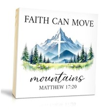 TOUNER Faith Can Move Mountains Wood Box Sign, Inspirational Matthew 17:20