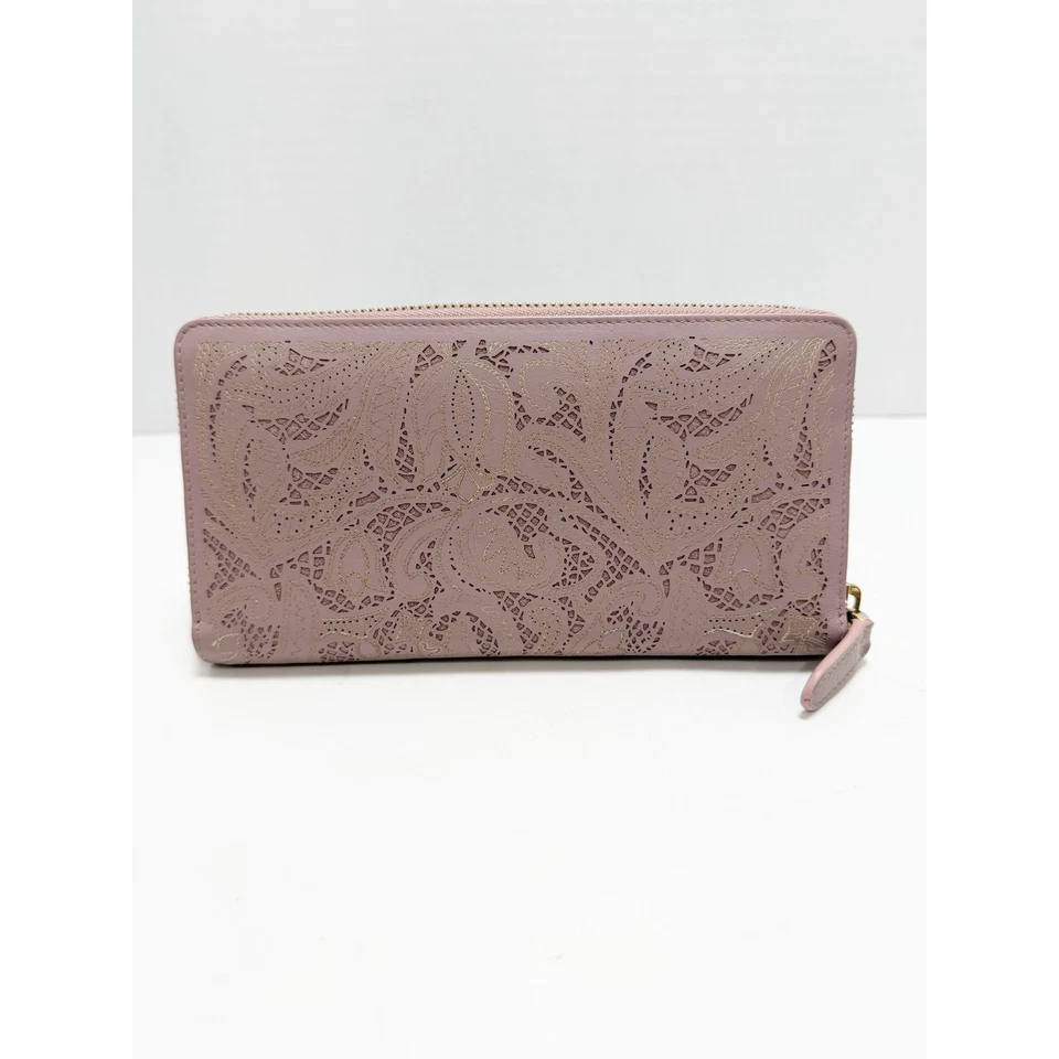 Cartera Ralph Lauren Ricky Rosa Malva Encaje Paisley Corte Lazer Costuras Foto 2 de 4