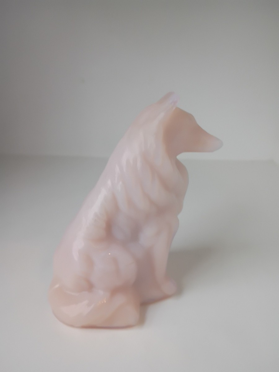 Vintage Mosser Glass Sitting Collie Dog Windfrost Pink Slag