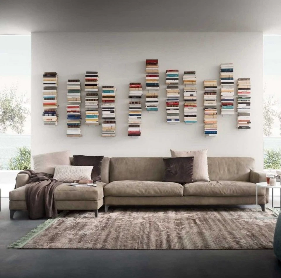 Libreria Verticale Design Plexiglass Trasparente a Parete Mensola Sospesa H100cm - Immagine 2 di 4