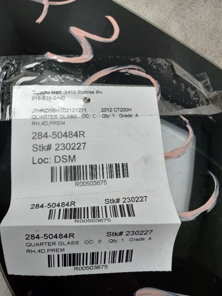 11 12 13 14 15 16 17 LEXUS CT200H PREMIUM PASSENGER RIGHT QUARTER GLASS - Image 3 of 4