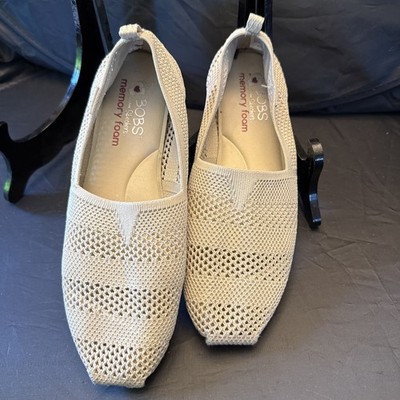 Beige Stretch Bobs By Sketchers Memory Foam Flats Slip Ons Womens Size 9.5