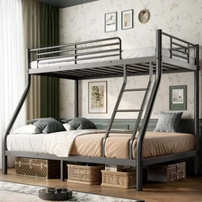 Heavy Duty bunk beds twin over full with stairs Guardrail Underbed Storage Black
