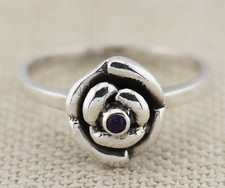Vintage Sterling Silver Amethyst Rose Flower Ring Size 7.75