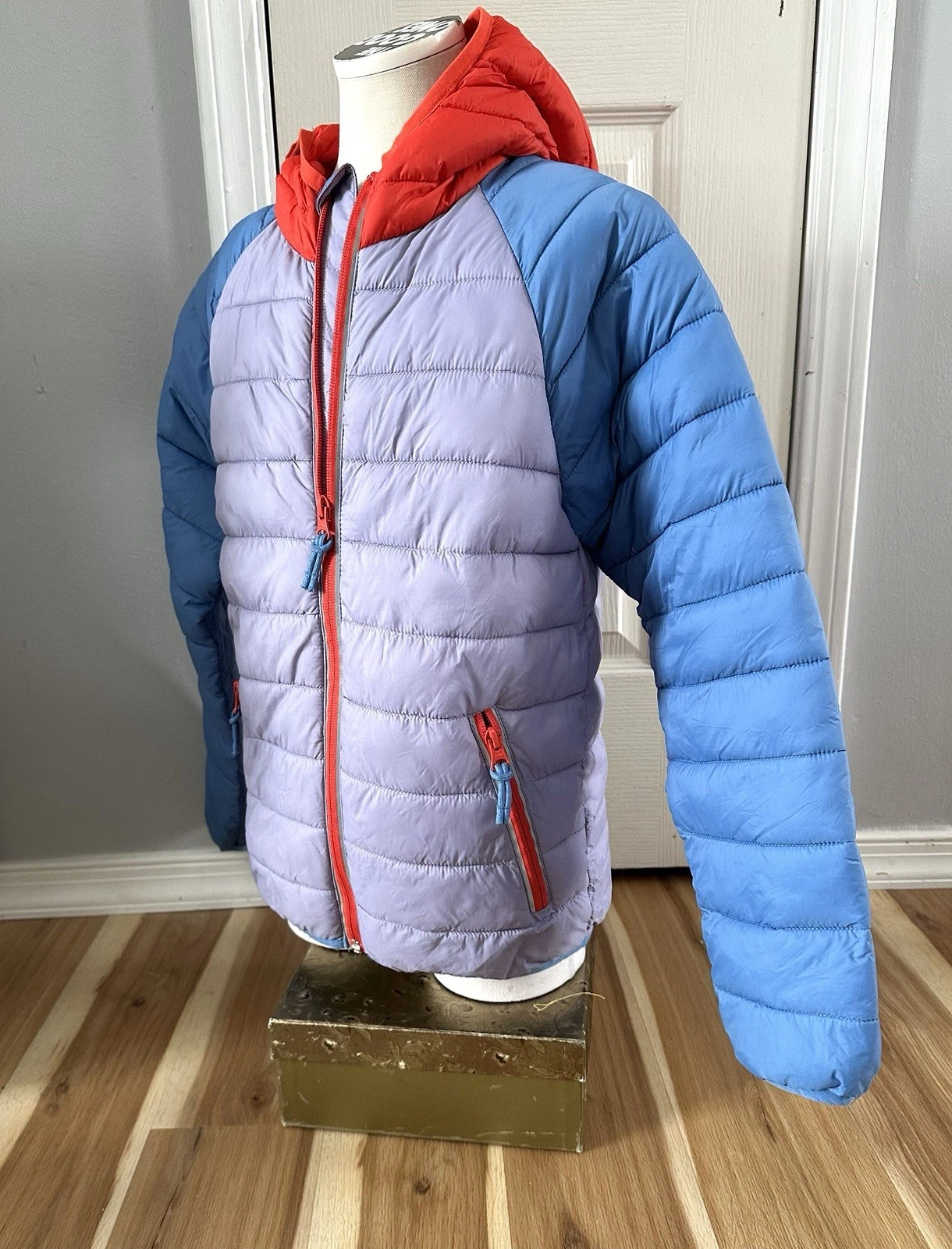 Mini Boden Kids Pack Away Puffer Jacket Color Block Coat Size Youth 9-10