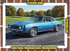 Metal Sign - 1969 Chevrolet Camaro Blue Oil Painting - 10x14