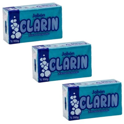 3X CLARIN Azul para Manchas Difíciles   Bar Laundry Soap, 350g, 3 Pack