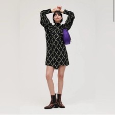 GANNI I Printed Crepe Ruffle High Collar Dress Size 34 Womens Size XS