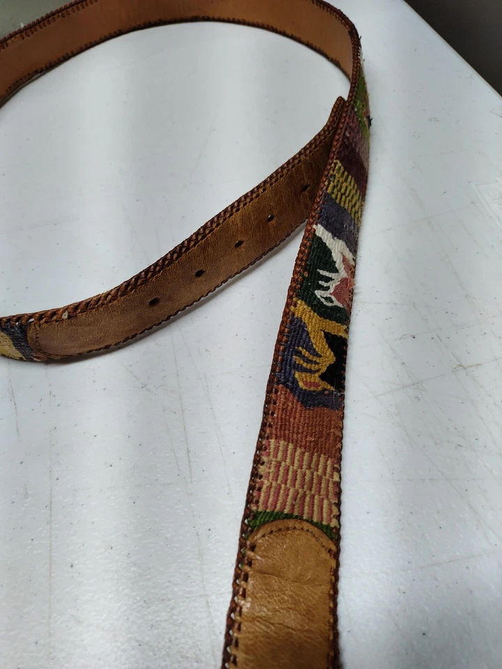 VTG Handmade Multicolor Fabric, Leather Guatemalan Belt Size M 44 - Image 4 of 4