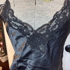 1970s Vintage Victoria  s Secret Black Lace and Satin Slip Dress