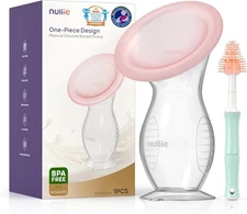 Nuliie Silicone Manual Breast Pump with Leak-Proof Lid & Suction 1PCS, Pink 
