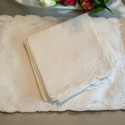 NOS Vintage 22pc Madeira Linen Cutwork Placemats & Napkins Antique Embroidered