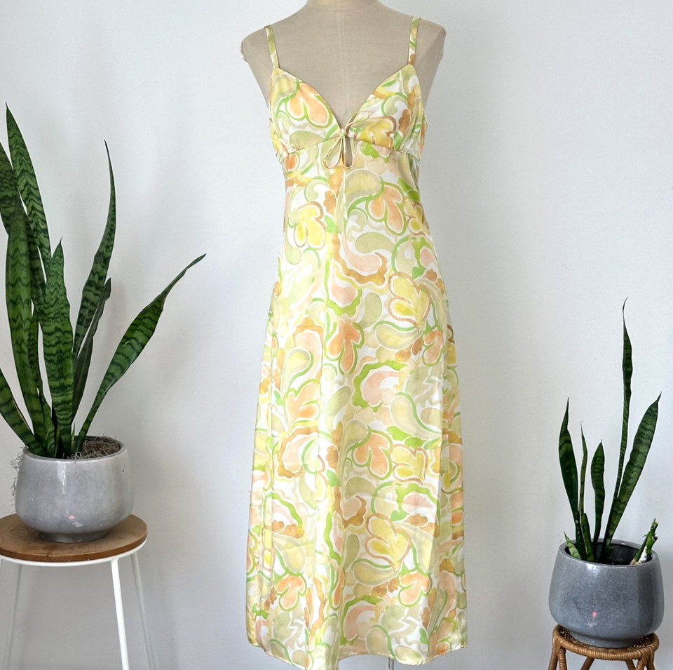 OWNLEY - ALORA FLORAL SLIP MIDI DRESS - ORANGE YELLOW RESORT - M