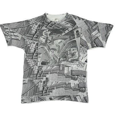 Vintage 90s M.C. Escher All Over Print Andazia Relativity Staircase Shirt Sz L