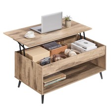 Table Basse Relevable Vérin à Gaz Compartiment sous le Plateau Bois