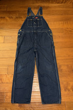 Dickies Denim Bib Overalls Mens 42x31 Blue Work Wear Utility Carpenter Dark Wash