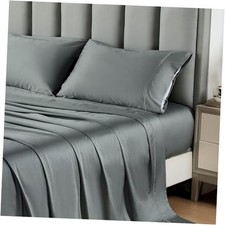 100 Egyptian Cotton Sheet Set 400 Thread Count 4Pc Set Embroidery Queen Grey