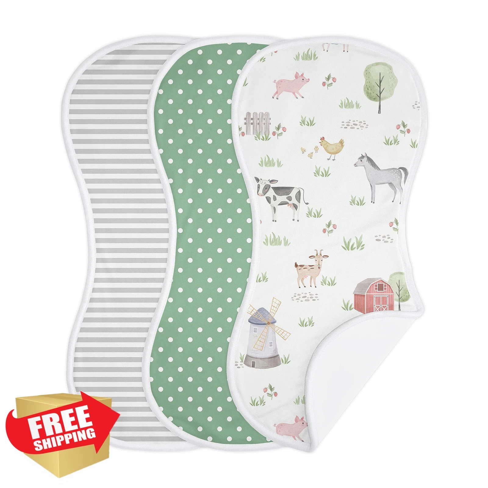 Sweet Jojo Designs Farm Animals Burp Cloths 3 Pack