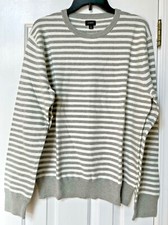 NWT J.Crew Striped Lightweight Cotton Sweater XL Grey/White Crew Neck Long Sleev
