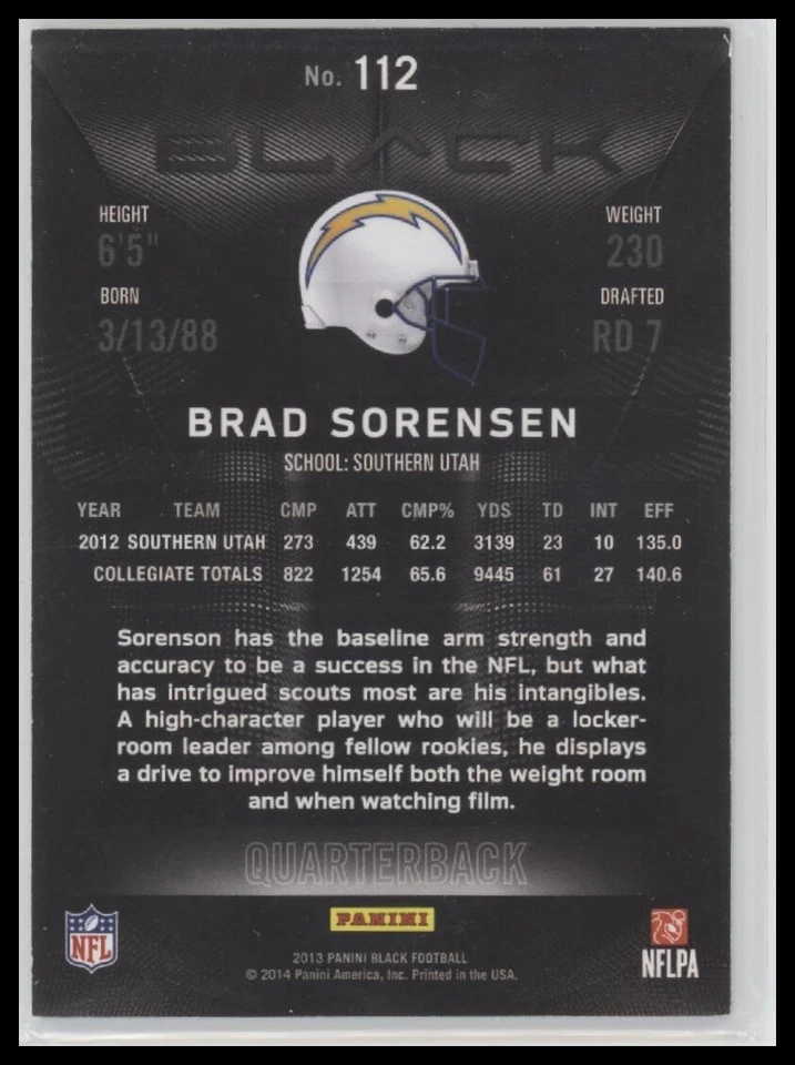 Brad Sorensen 2013 Panini Black #112 #/399 - Image 2 of 2