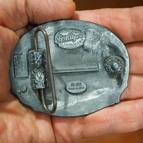 pewter belt buckle Firefighter Dept. Siskiyou Buckle Co Inc Ashland,Oregon - Picture 10 of 10