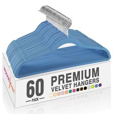 Tranquil Blue Velvet Hangers 60 Pack Non Slip Clothes Felt Hanger Heavy Duty ...