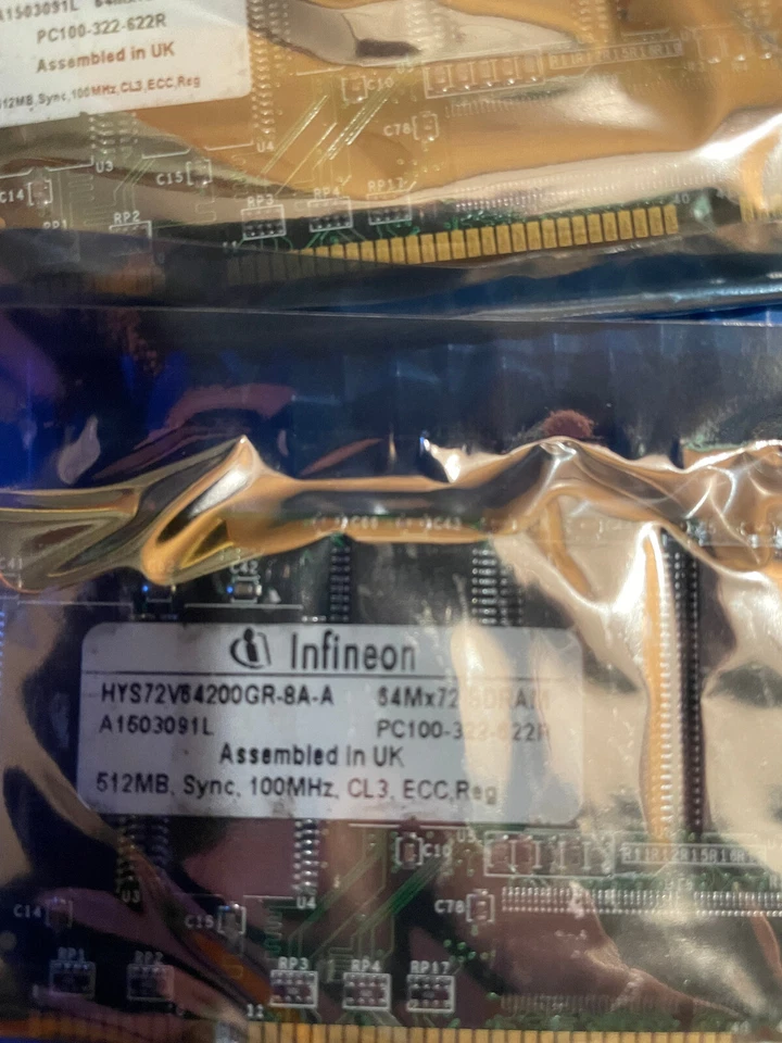 Lot of 4 - 512MB RDIMM PC100 168Pin CL2 ECC Memory - Sealed and Unused - Image 3 of 4