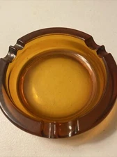 Amber Glass Cigar Cigarette Combo Ash Tray 5.75”