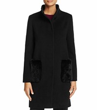 New Cinzia Rocca Icons Rabbit Fur Pocket Wool Cashmere Coat 12 Black $955 L1029