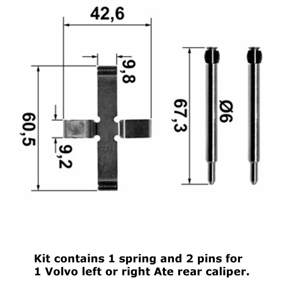 1976-95 Volvo 240 260 740 760 940 Rear Brake Caliper Pad Spring Pin Hardware Kit - Image 4 of 4