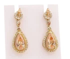925 Sterling Silver Vintage Earrings Gold Plated Drop Citrine Halo CZ  EG13189