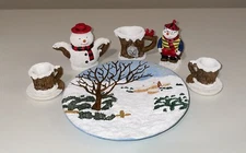 Vintage Holiday Miniature Tea Set Snowman Christmas 1995 C&F Enterprises