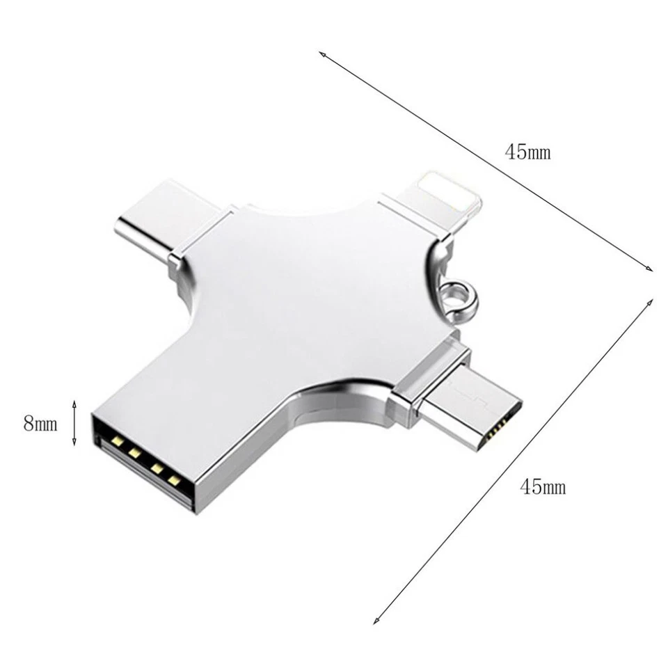 Chiavetta USB Flash Drive Type-C Pendrive Memory Stick 4 in 1 per iPhone 7 8 X Samsung - Immagine 4 di 4