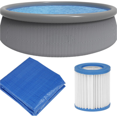 15 Fuß Runde Garten Schwimmbad Pumpe & Zubehör Set - 84 cm tiefgrau Rattan