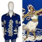 MAMBO LOUD SHIRTS Vintage 90s Hula Girl Shirt L Tiki Hawaiian Floral Rockabilly