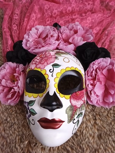 Day of the Dead, Dia de los Muertos Skull Masquerade Adult Mask Hand Painted NEW - Picture 2 of 8