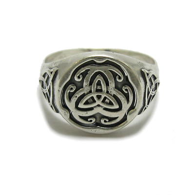 Handgefertigter 925 Silber Herrenring   Keltisches Triquetra Symbol 15 mm
