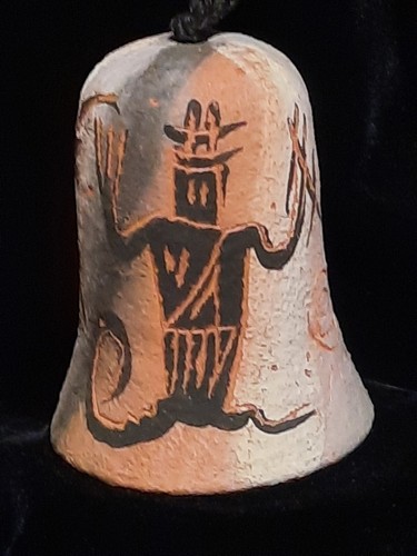 Native American Pottery Bell Hanging - Flute Player - Goat/Ram 3 1/2" high RARE. - Picture 4 of 11